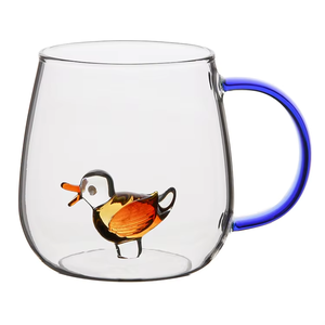 Mug créatif en <span class=keywords><strong>verre</strong></span> borosilicate soufflé à la main, coloré et personnalisé, en forme de canard 3D, 400 ml, sans BPA, réutilisable, alimentaire, pour la maison - Product Image 1