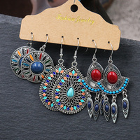 Parure de bijoux vintage plaqué argent avec pendentif goutte d'eau, feuille, coquillage et turquoise, boucles d'oreilles bohèmes pour femme