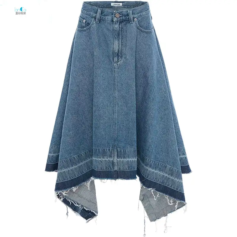 Factory Fashion 2021 Maxi Custom Zipper Asymmetric Denim Women Wholesale Long Jean Skirts For Ladies