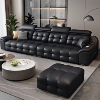Modernes Minimalistisches Modulares Ledersofa-Set Lawrence Großes Schwarzes Sofa mit Massivholzbeinen Echtes Leder für Wohnzimmer Hotel