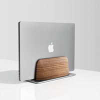 Support vertical pour ordinateur portable en noyer noir et alliage d'aluminium, support de bureau écologique et peu encombrant pour le bureau et la maison
