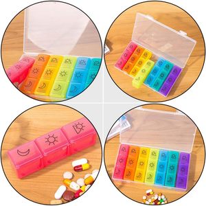 Organisateur de pilules hebdomadaire en plastique, 7 jours, 21 compartiments, couleurs arc-en-ciel - Product Image 3