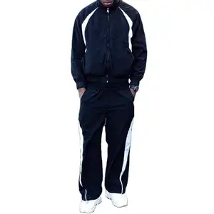 Wholesale Sweatpants Jogger Suits Blank Tracksuit Sweat Set Custom Patchwork Nylon Track Pants For Men