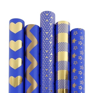 Blue Gold <b>Pattern</b> Metallized Virgin Wrapping <b>Paper</b> Roll 30 Inch Double Side Eco-Friendly Gift Packaging Digital Printing - Product Image 1