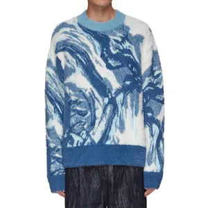 Пушистый мохеровый логотип, Модный Зимний дизайнерский жаккардовый пуловер с круглым вырезом аниме, индивидуальный пуловер, вязаный свитер, мужские свитера