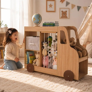 Organisateur de jouets en bois en forme de voiture, bibliothèque, rangement pour chambre d'enfant, meubles de crèche - Product Image 1