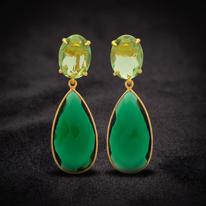Nouvelles boucles d'oreilles ethniques en or plaqué or avec émeraude, pour fiançailles, mariage et fêtes - Product Image 3