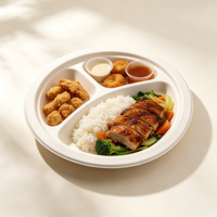 Assiette jetable en pulpe de bagasse robuste, résistante à l'huile, pour la restauration, les buffets et les commandes en gros