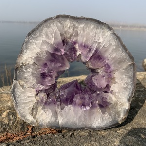 Cristallo naturale artigianato sorridente ametista Geode lastre lucidato grande ametista Geode fetta per la decorazione - Product Image 6