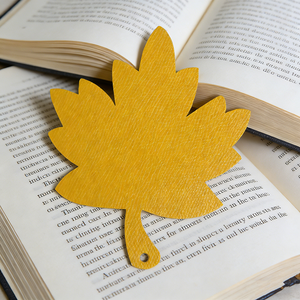 Minimalist Yellow Maple Leaf Double Sided Faux Leather Custom Bookmarks for Book