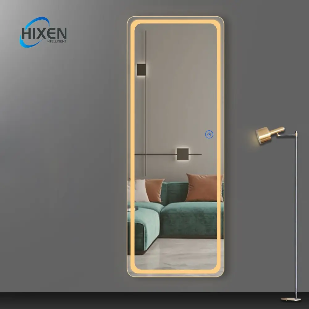 HIXEN 21-2 OEM/ODM 2024 New Wholesale LED Decor Wall Full Length Beveled led Mirrors Large Floor Dressing Mirror Stand