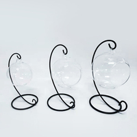Globe de plante suspendu en verre transparent rond d'intérieur, sphère, boule, terrarium avec support en métal, vente en gros