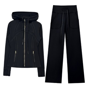 <span class=keywords><strong>Tuta</strong></span> da yoga lunga <span class=keywords><strong>con</strong></span> <span class=keywords><strong>cappuccio</strong></span> da <span class=keywords><strong>donna</strong></span>, giacca snellente + pantaloni a gamba larga in nylon spazzolato a vita alta <span class=keywords><strong>con</strong></span> coulisse - Product Image 5