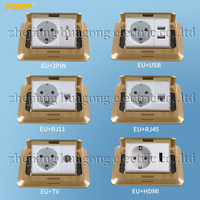 Kit de Caja de Piso Ajustable de Acero ZheJiang Huagong FGGP, Toma de Corriente de Piso de 2 Tomas, Caja de Piso Universal Compatible con SDK, 20A 125V, Latón