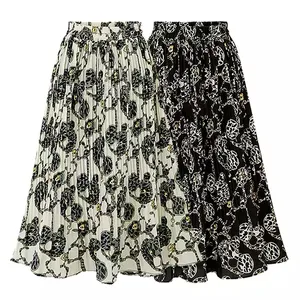 Boho Skirts Casual A-Line Print Pattern High-waist Wrap Tweed Skirt OEM/ODM Maxi Pleated Floral women Skirts