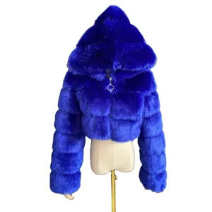 Thời Trang Đường Phố Cao Phụ Nữ Mềm Tay Cảm Giác Áo Khoác Lông Giả Sọc Cắt Ngắn Chiều Dài Áo Khoác Phong Cách Mới Faux Fur Coat Với Mui Xe
