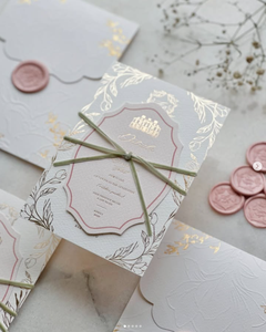 ซองฟอยล์สีทอง L + <span class=keywords><strong>R</strong></span> สำหรับงานแต่งงานซองพิมพ์ลายดอกไม้ลายนูนปิดผนึกขี้ผึ้งสีชมพูมีฝุ่น - Product Image 1