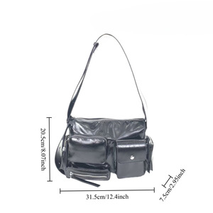 Sacs rétro pour femmes, sacs à bandoulière en cuir PU vintage, grande capacité, sacs à bandoulière à rivets pour femmes, sac à main - Product Image 4