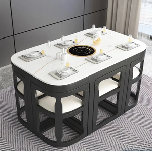 Luxurious Smart Dining Table Set Room Decoration Big White Mable <b>Top</b> Sliding and Chair Dinning Table Upscale Dining Room Dining - Product Image 1