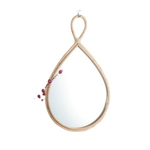 Teardrop Shaped Wicker <b>Wall</b> <b>Mirror</b> <b>Silver</b> Lens Framed Hanging Decorative <b>Mirror</b> For Living Room Bedroom - Product Image 1