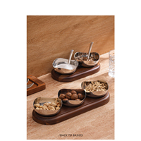 Ensemble de bols à noix en bois sur piétement, avec bordure en acier poli en forme de pétale, antidérapant, pour pistaches, olives, amandes et autres snacks