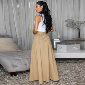 New European and American Fashion Solid Color Zipper <b>Split</b> <b>Skirt</b> with Belt, Casual and Comfortable <b>Long</b> <b>Skirt</b> - Product Image 2