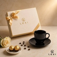Conjunto de Xícara e Pires de Porcelana Preta Personalizada para Espresso, com Esmalte Brilhante e Acabamento Espelhado, para Serviço de Café e Chá, Decoração para Casa e Cozinha
