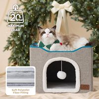 Lit d'hiver pour chat d'intérieur, grande tanière moelleuse avec boule suspendue, en tissu Oxford, coussin à gratter moderne en éponge, abri pliable 16.5x16.5x13