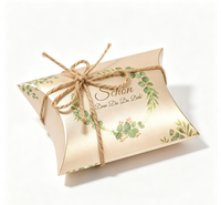 Boîte cadeau en forme de coussin avec imprimé feuilles vertes, avec ficelle en jute, boîte à bonbons et biscuits en papier pour les faveurs de mariage, emballage cadeau