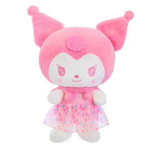QY Wholesale cherry blossom kuromi doll plush toy sitting model transforms into pink skirt kuromi doll birthday gifts