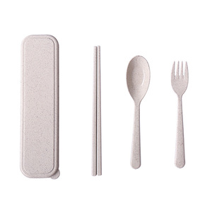 Wheat Straw Cutlery Set 3 Piece Portable Fork Spoon Chopsticks Solid Color Box For Children Students Adults - Product Image 5
