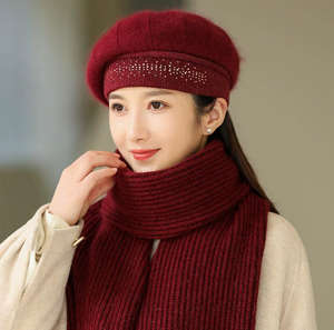 <span class=keywords><strong>Ensemble</strong></span> 2 pièces : <span class=keywords><strong>Béret</strong></span> et <span class=keywords><strong>écharpe</strong></span> tendance, chaud et polyvalent, pour le cyclisme, protection des oreilles, collection automne-hiver, version coréenne - Product Image 2