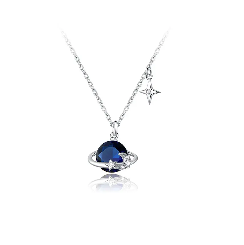 Haute qualité mystérieux bleu saphir univers lune et étoile pendentif collier pendentif en argent bijoux pour femmes