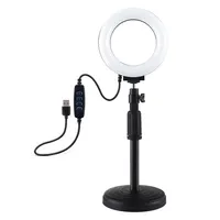 Anneau Lumineux LED Pliable à Base Ronde pour Selfie, Diffusion Professionnelle, Diffusion en Direct, USB, Intensité Variable, Vlogging Vidéo, Bureau
