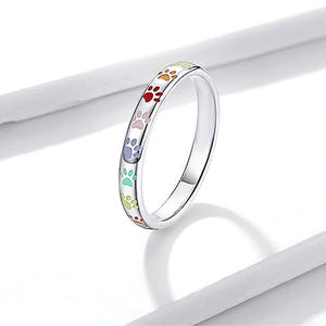 Q685 <b>Tungsten</b> <b>Rings</b> With Colorful Paw Prints Micro Insert Unisex Cute Everyday Wear Jewelry - Product Image 5