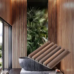 Moderne 3D wasserdichte 6-Rillen-Kunststoff-Wandplatte langlebige Lamellen für Bürogebäude Interieur Indoor WPC-Wandverkleidung