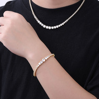 Ensemble de bijoux tennis pour femme, tailles graduées, avec zircone cubique ronde progressive, collier et bracelet, pour fêtes et fiançailles, vente en gros