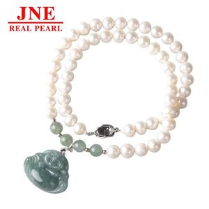 Natural Pearl Necklace White Round Beads Emerald Green Buddha Pearl Necklace Mother's Day Gift for <strong>Elders</strong> - Product Image 5