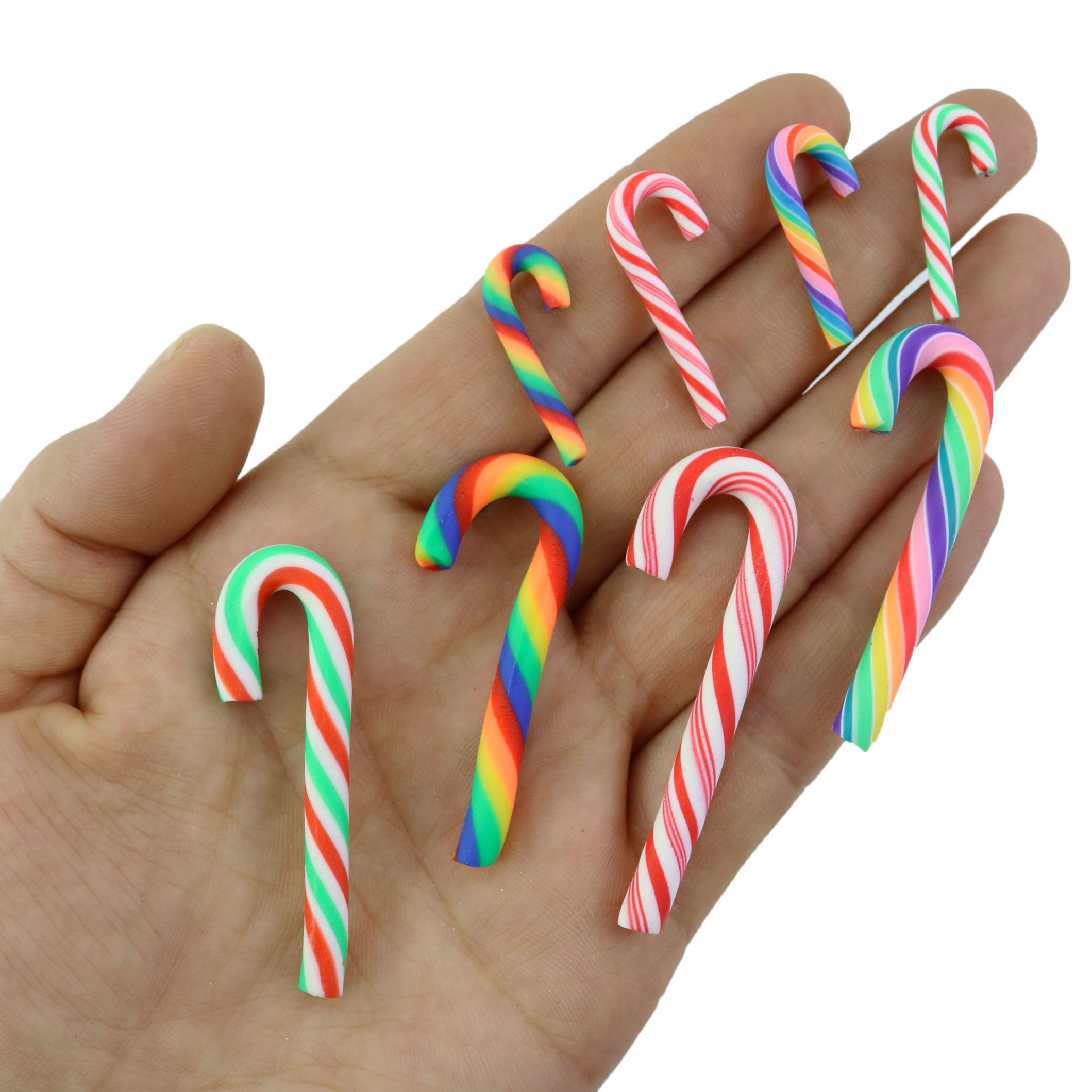 60 Bastoncini Di Zucchero Natalizi Finti In Argilla Polimerica: Mini Decorazioni Per Albero, Ornamenti Fai Da Te, Perline Senza Foro. Rosso, Verde, Blu. Ideali Per Addobbi Feste.