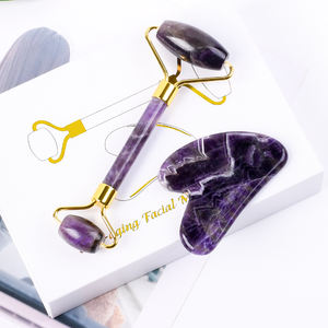 Gaya populer kristal ungu alami Gua Sha <span class=keywords><strong>Roller</strong></span> batu Amethyst <span class=keywords><strong>Roller</strong></span> Guasha pemijat grosir rol giok dan Set Gua Sha - Product Image 6