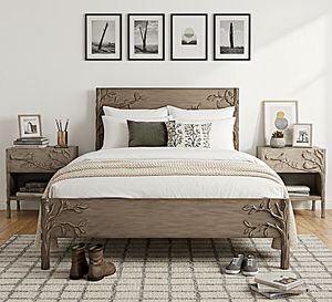 Marco de <span class=keywords><strong>Cama</strong></span> con Árbol de la Vida Tallado a Mano, Madera Maciza, Cabecera con Relieve Profundo, Estilo Antiguo Vintage, <span class=keywords><strong>Cama</strong></span> de Hotel, Juego de Base de <span class=keywords><strong>Cama</strong></span> King/Queen - Product Image 1