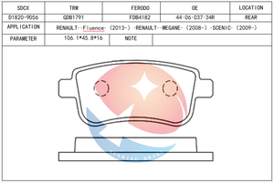 SDCX <span class=keywords><strong>de</strong></span> <span class=keywords><strong>frein</strong></span> pad D1820-9056 / 440601416R pour <span class=keywords><strong>RENAULT</strong></span> GRAND SCENIC III [2009-] <span class=keywords><strong>MEGANE</strong></span> - Product Image 2