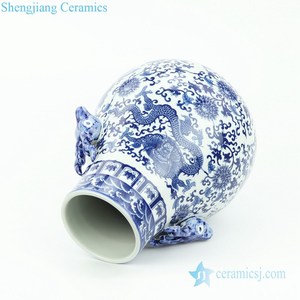 RYUJ21 Grande pancia blu drago volante fiore vaso di porcellana <span class=keywords><strong>con</strong></span> testa di cervo manopola - Product Image 3