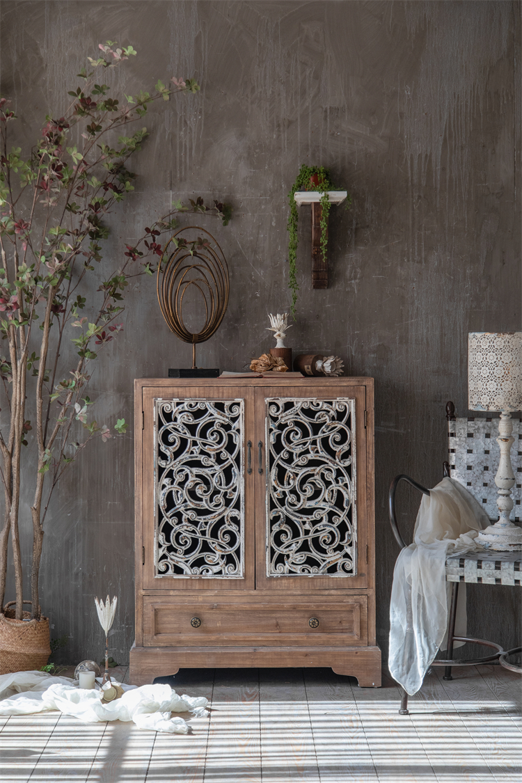 Solid Wood Cabinet Farmhouse Vintage Furniture Two Door Two Drawer Accent Cabinet
