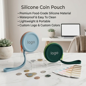 Porte-monnaie rond en silicone avec logo personnalisé, porte-clés, pochette, porte-carte, organisateur d'écouteurs, de câbles de données et de clés USB, OEM disponible - Product Image 1