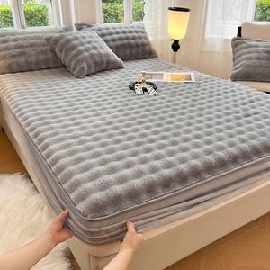 Rambut panjang hangat empuk penutup kasur flanel kasur Crib Topper ditiru rambut Mink lembaran dipasang beludru tebal perlindungan Mat - Product Image 6