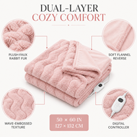 Plaid chauffant double couche en fausse fourrure de lapin et flanelle, 50x60 pouces, surdimensionné, lavable, certifié FCC, vente en gros directe usine