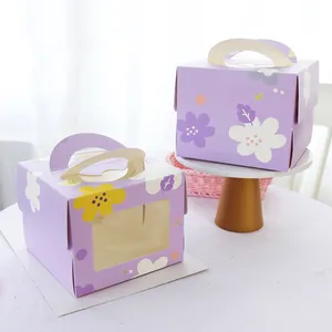 Grosir Kotak Kue Hadiah Pesta Ulang Tahun Kotak Kue Kertas Karton Cetak Kustom dengan Pegangan