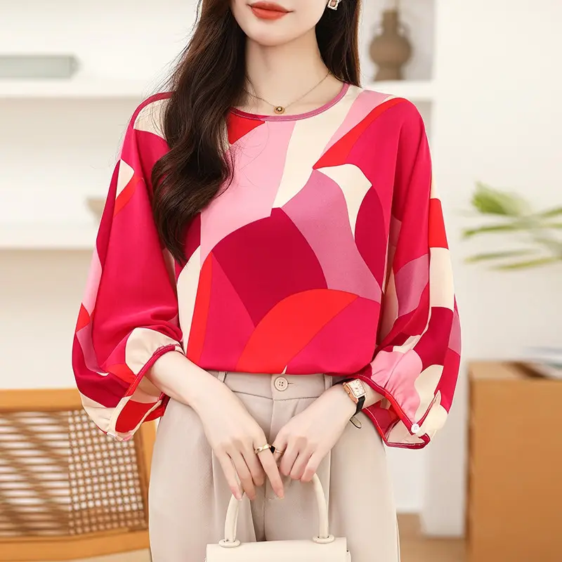 Nuove camicie da donna con stampa floreale alla moda coreane camicette di seta eleganti Casual da donna camicia 8022 #