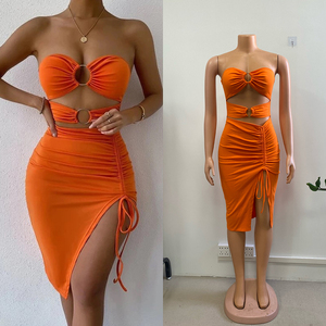 Nuevo diseño anillo recortado lado dividido Sexy Clubwear mujeres tubo vestido alto hendidura Bodycon Mini vestidos - Product Image 6